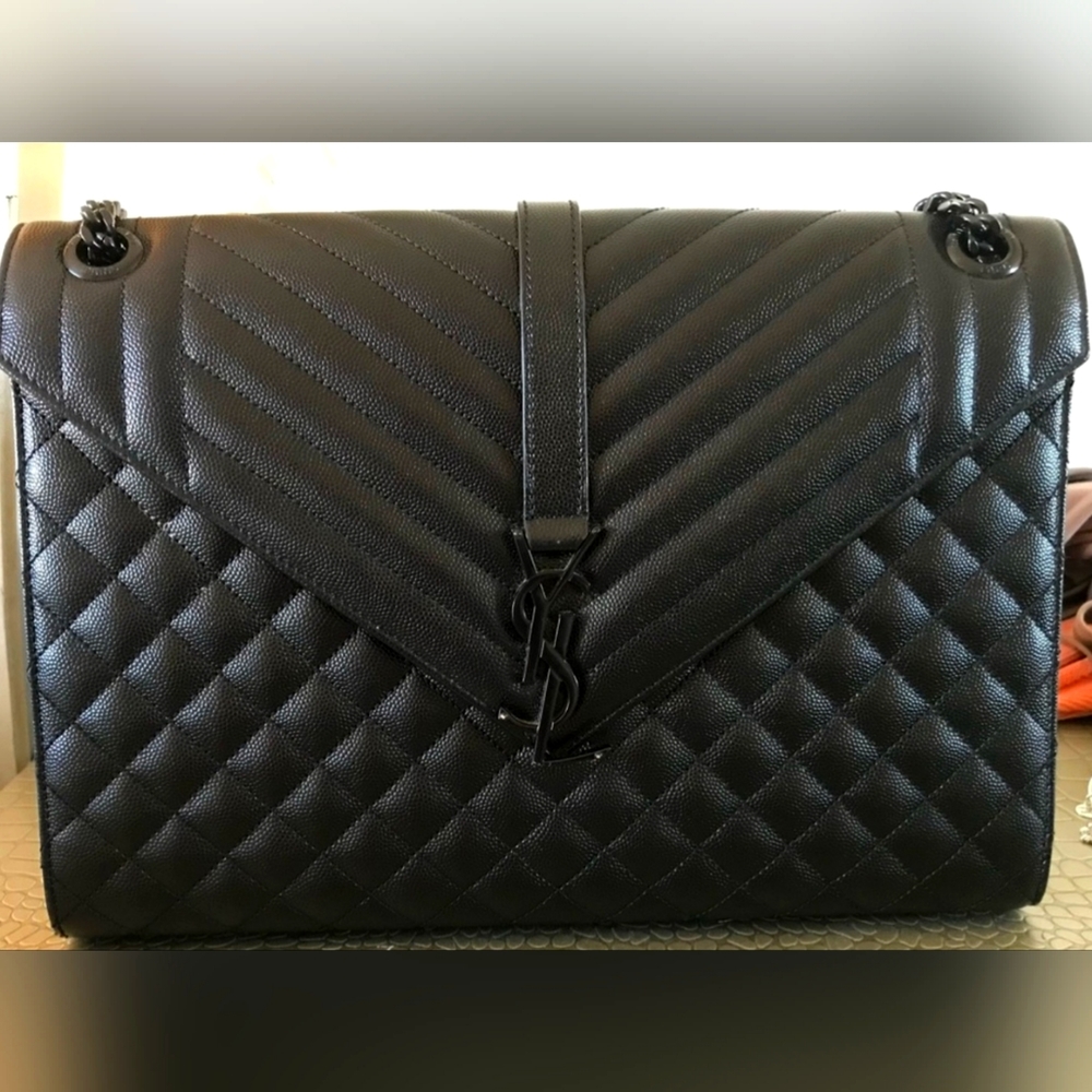 Authenticated Saint Laurent Large Envelope Calfskin Leather Shoulder